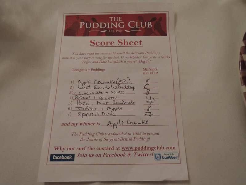 Pudding Club - my voting slip